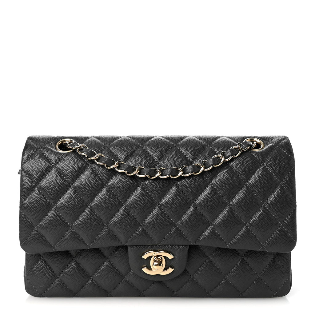 Caviar Quilted Medium Double Flap Dark Grey