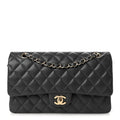 Caviar Quilted Medium Double Flap Dark Grey