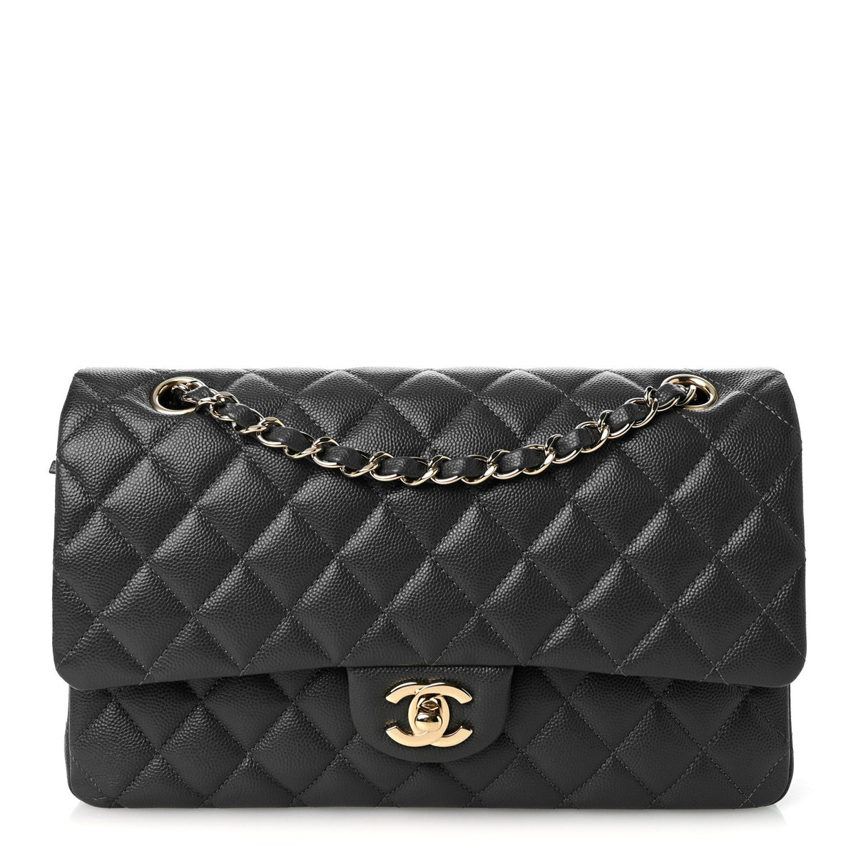 Caviar Quilted Medium Double Flap Dark Grey