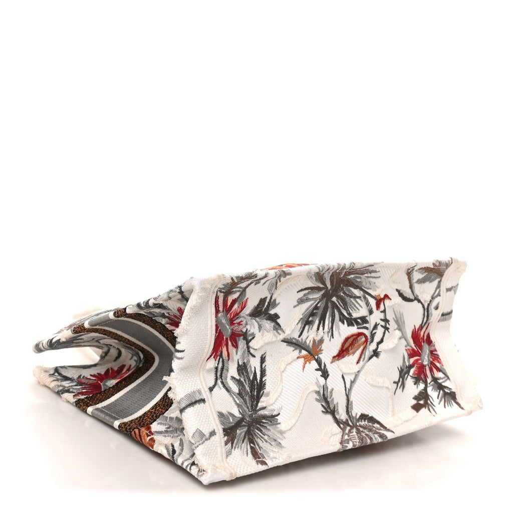 Canvas Embroidered Medium Camouflage Flowers Book Tote Latte Multicolor