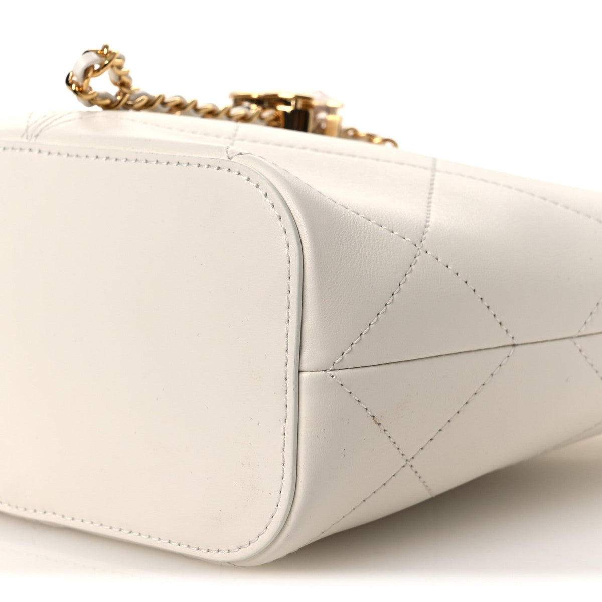 Calfskin Quilted Small Shopping Bag White
