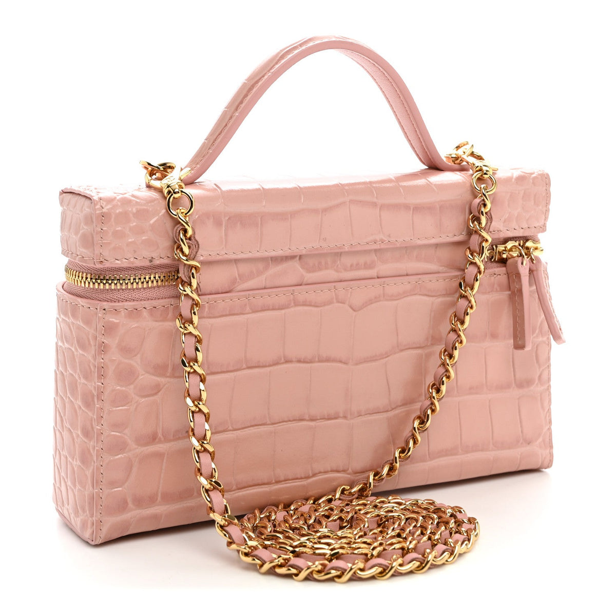 Calfskin Crocodile Embossed Crococo Exoticoco Vanity With Chain Light Pink