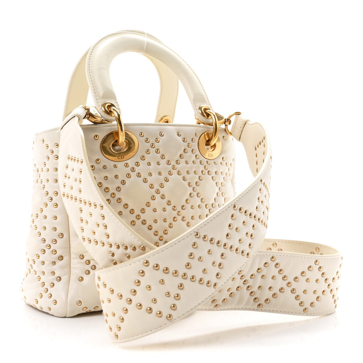 Lambskin Cannage Studded Small Supple Lady Dior White