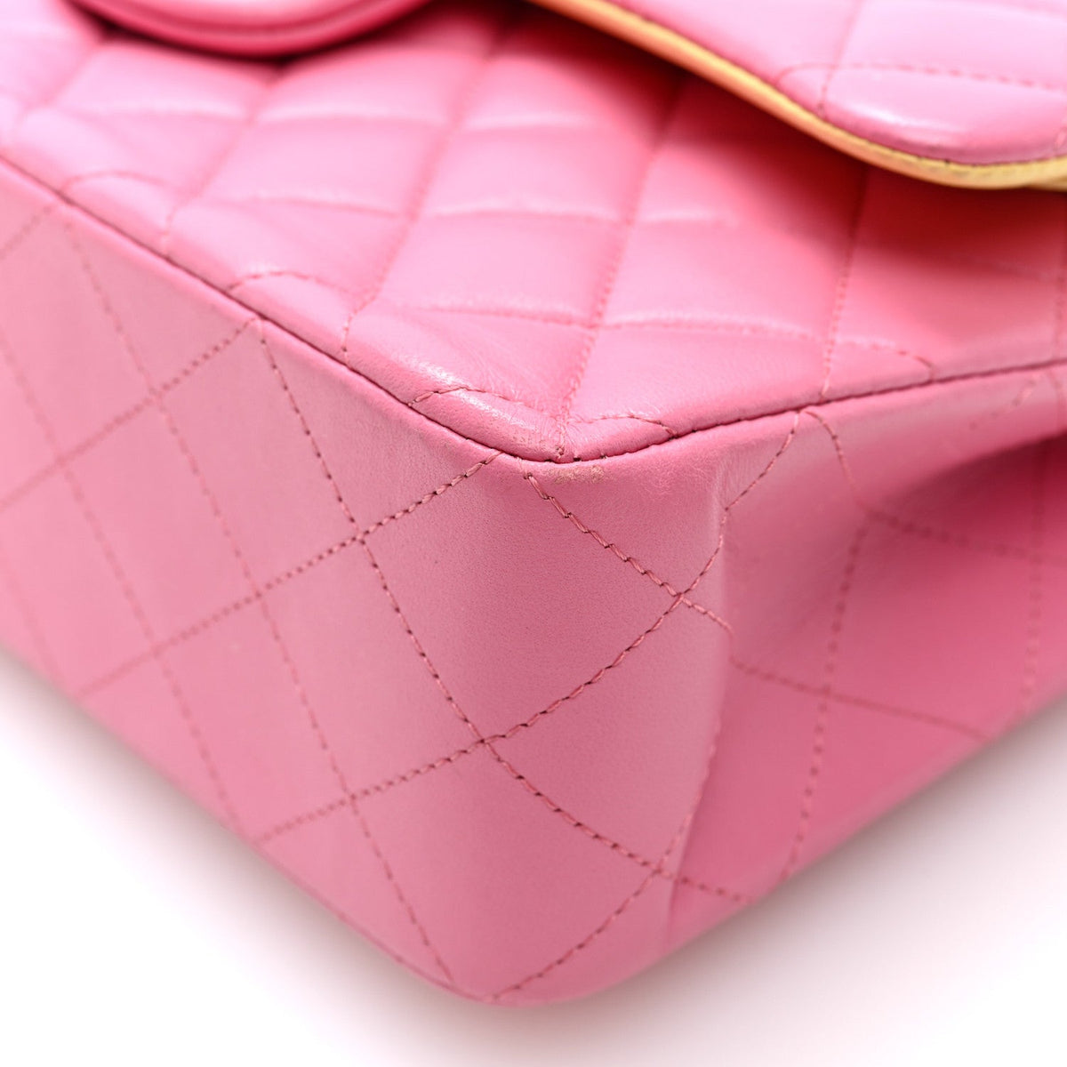 Lambskin Quilted Small Double Flap Pink Yellow