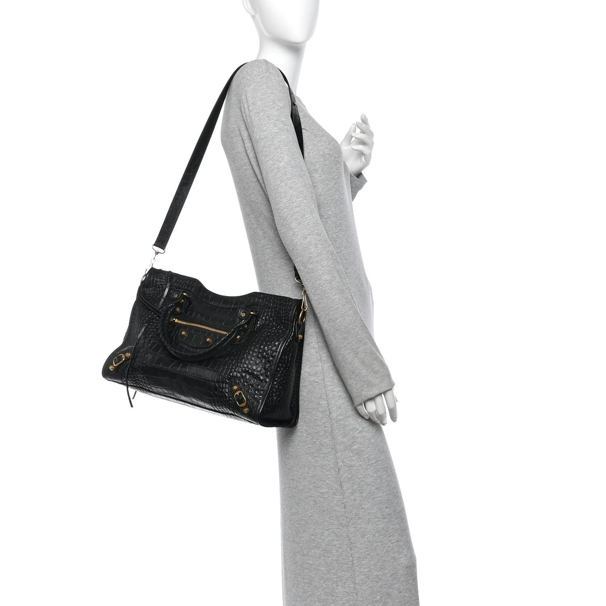 Calfskin Crocodile Embossed Gold Hardware Le City Black