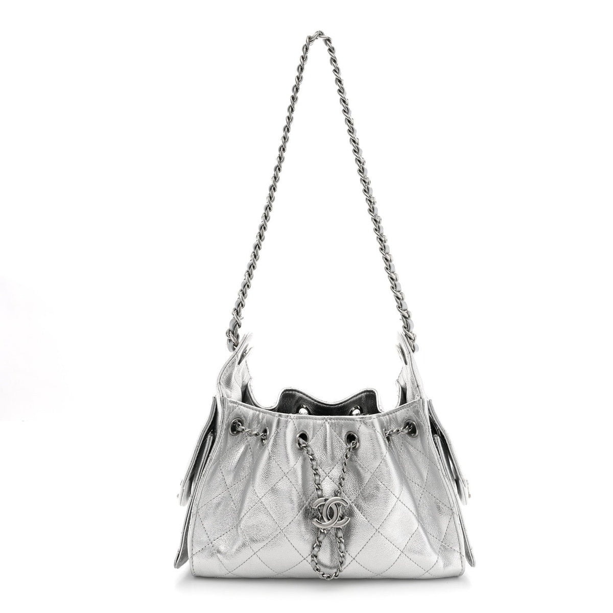 Metallic Caviar Quilted Mini Chanel 25 Handbag Silver