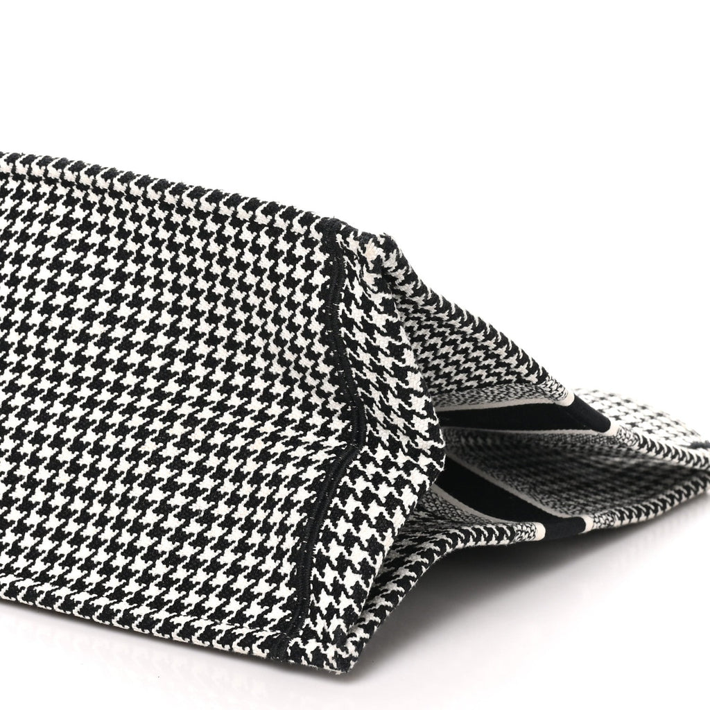 Canvas Houndstooth Embroidered Large Book Tote Black White