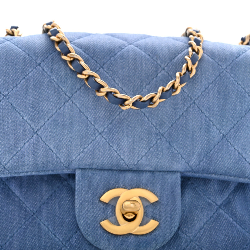 Denim Quilted Mini Pearl Crush Flap Blue