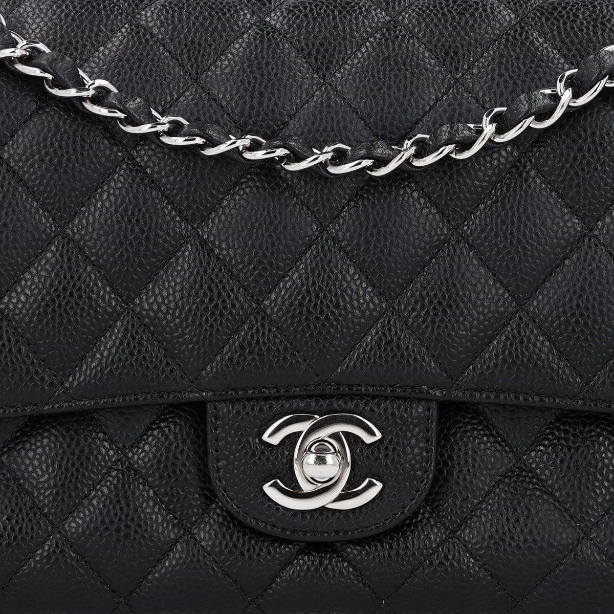 Caviar Quilted Medium Double Flap Black