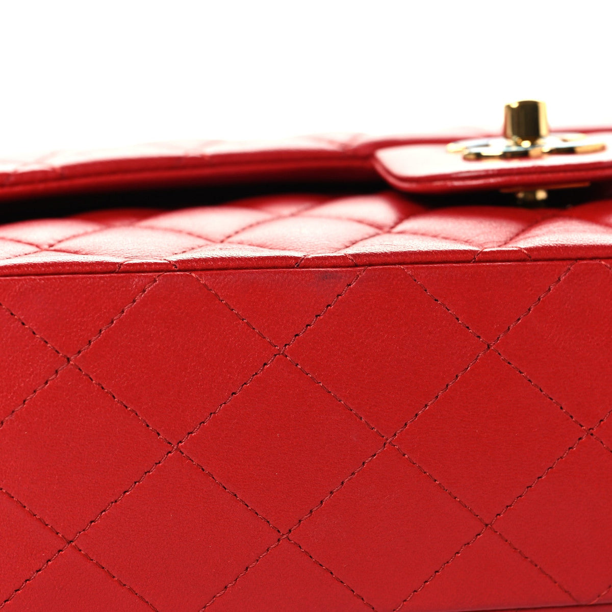 Lambskin Quilted Medium Double Flap Red