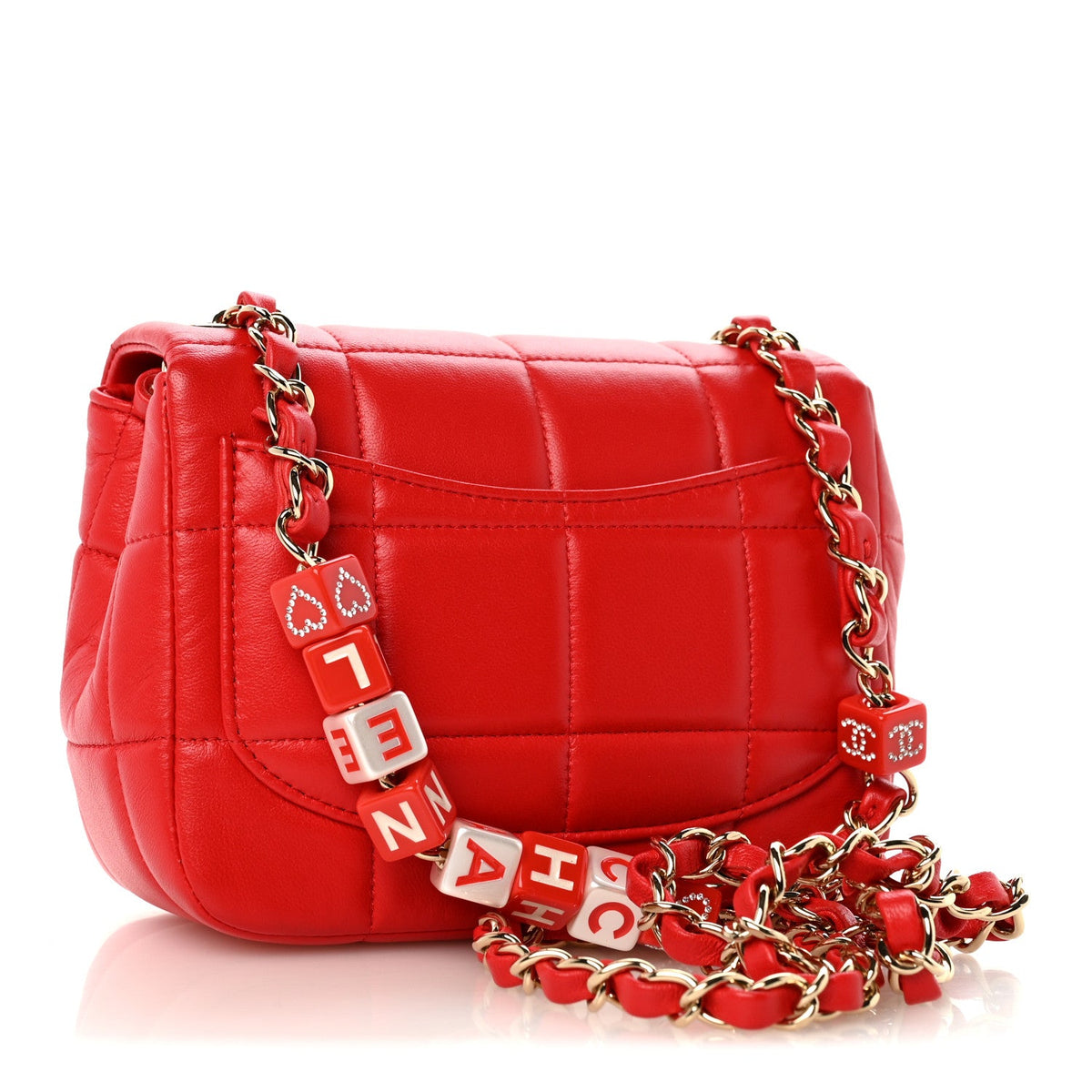 Lambskin Resin Crystal Square Quilted Monacoco Mini Flap Red
