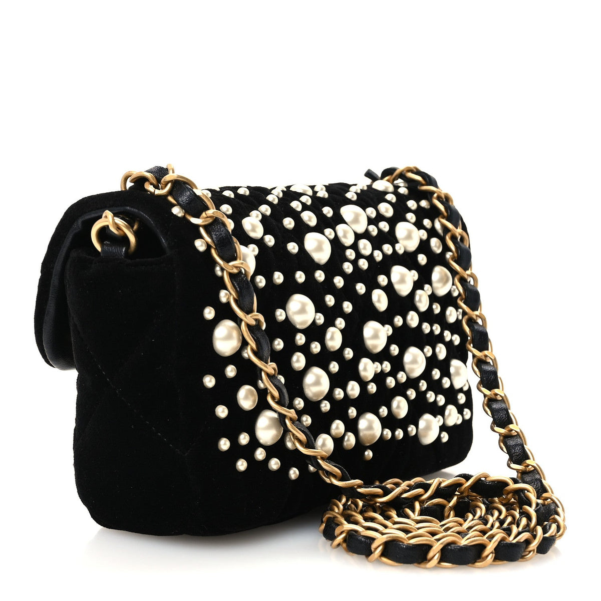 Velvet Pearl Mini Flap Bag Black