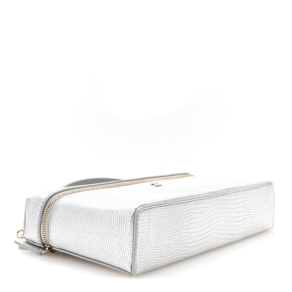 Lizard Embossed Calfskin Exoticoco Long Vanity With Chain Silvery