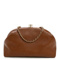 Lambskin Stitched Clutch With Chain Brown