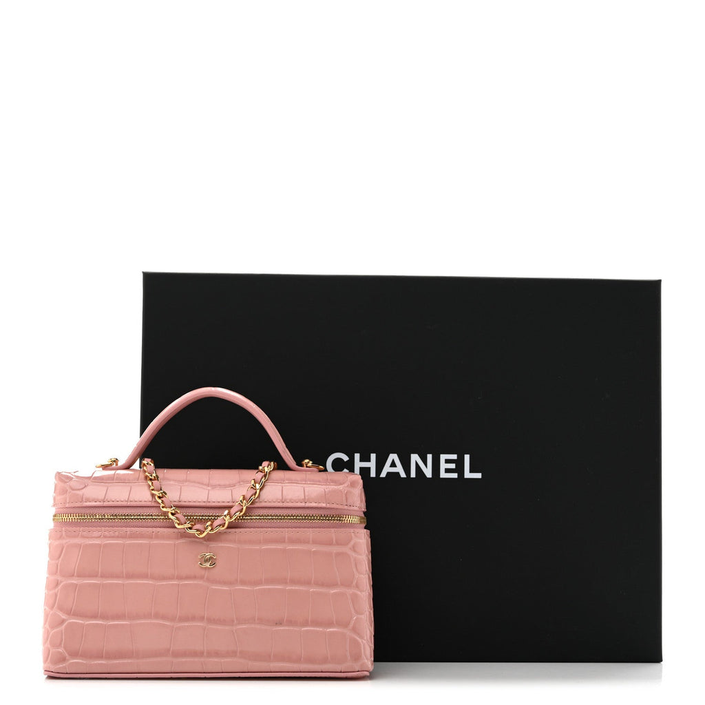 Calfskin Crocodile Embossed Crococo Exoticoco Vanity With Chain Light Pink