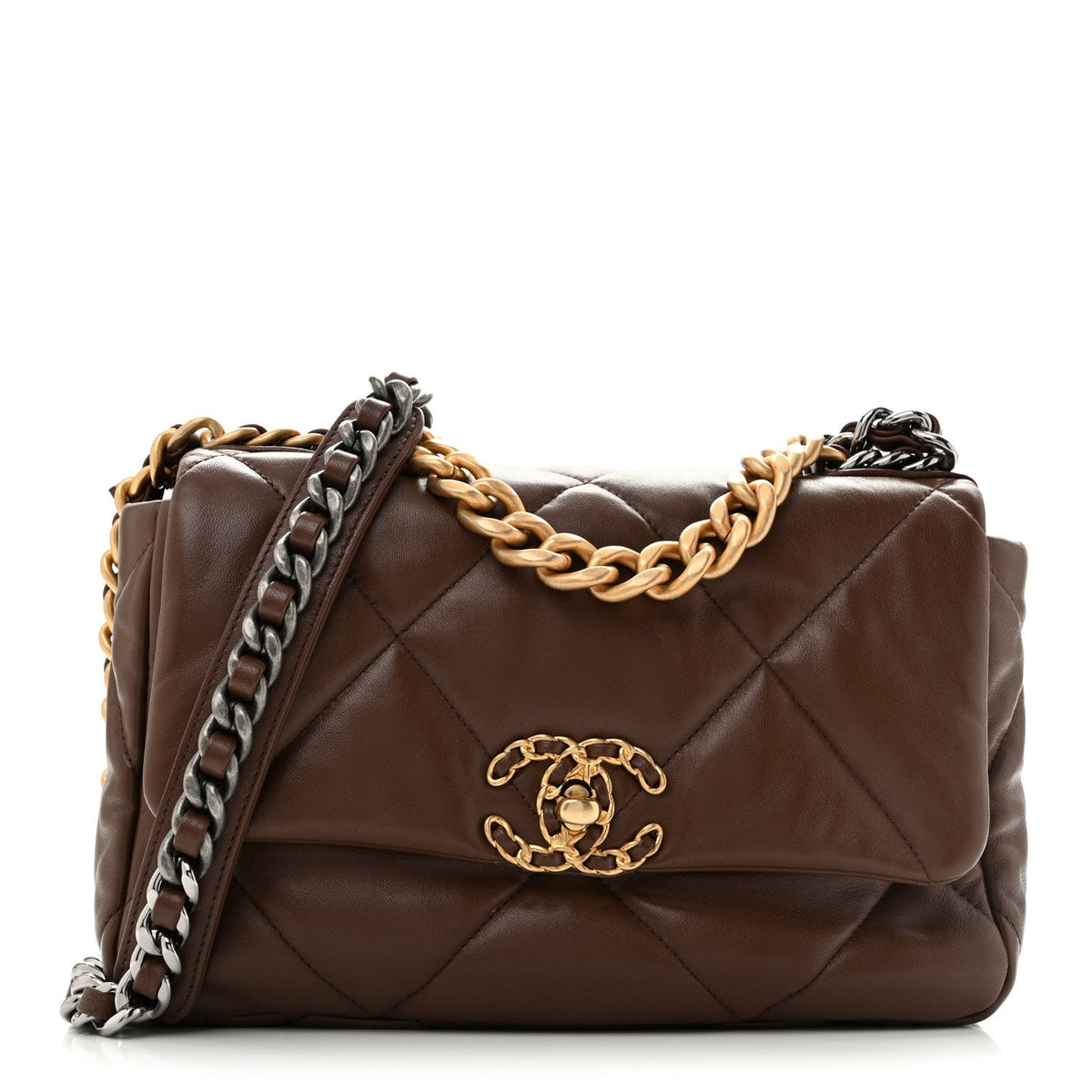 Lambskin Quilted Medium Chanel 19 Flap Dark Brown