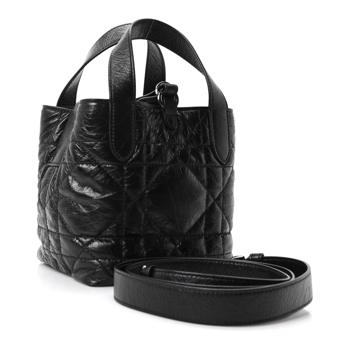 Crinkled Calfskin Macrocannage Small Toujours Vertical Tote Black