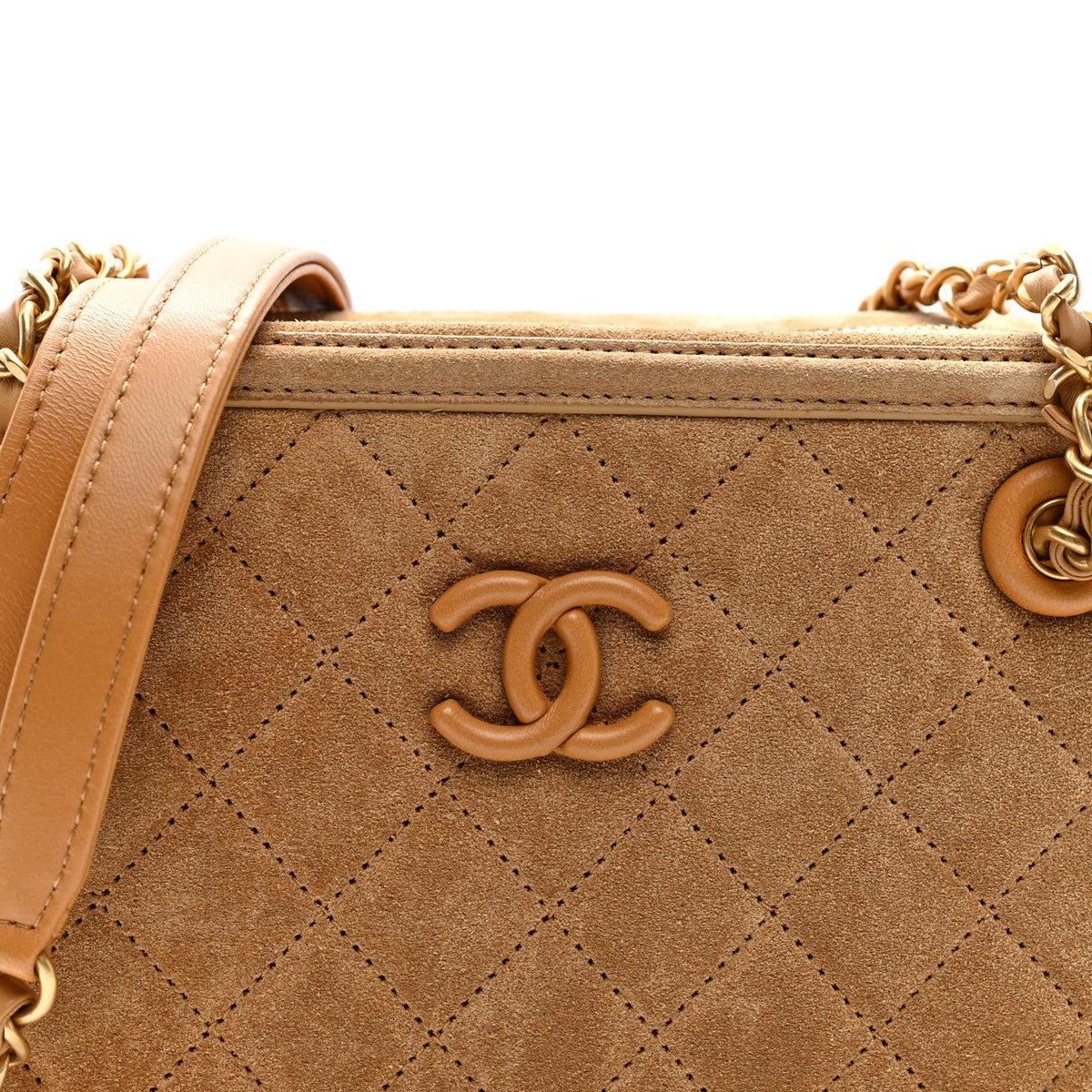 Suede Quilted CC Tassel Camera Case Light Brown
