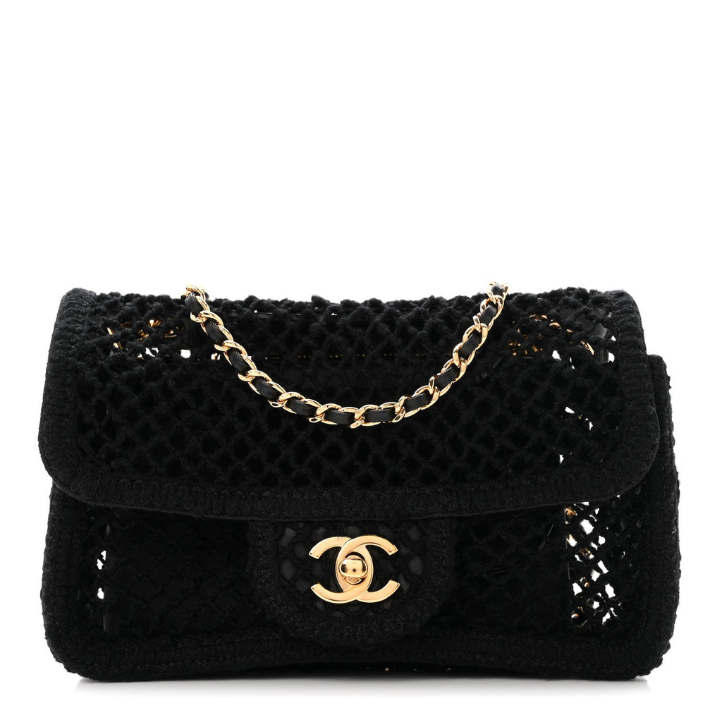 Mesh Macrame Small Flap Bag Black