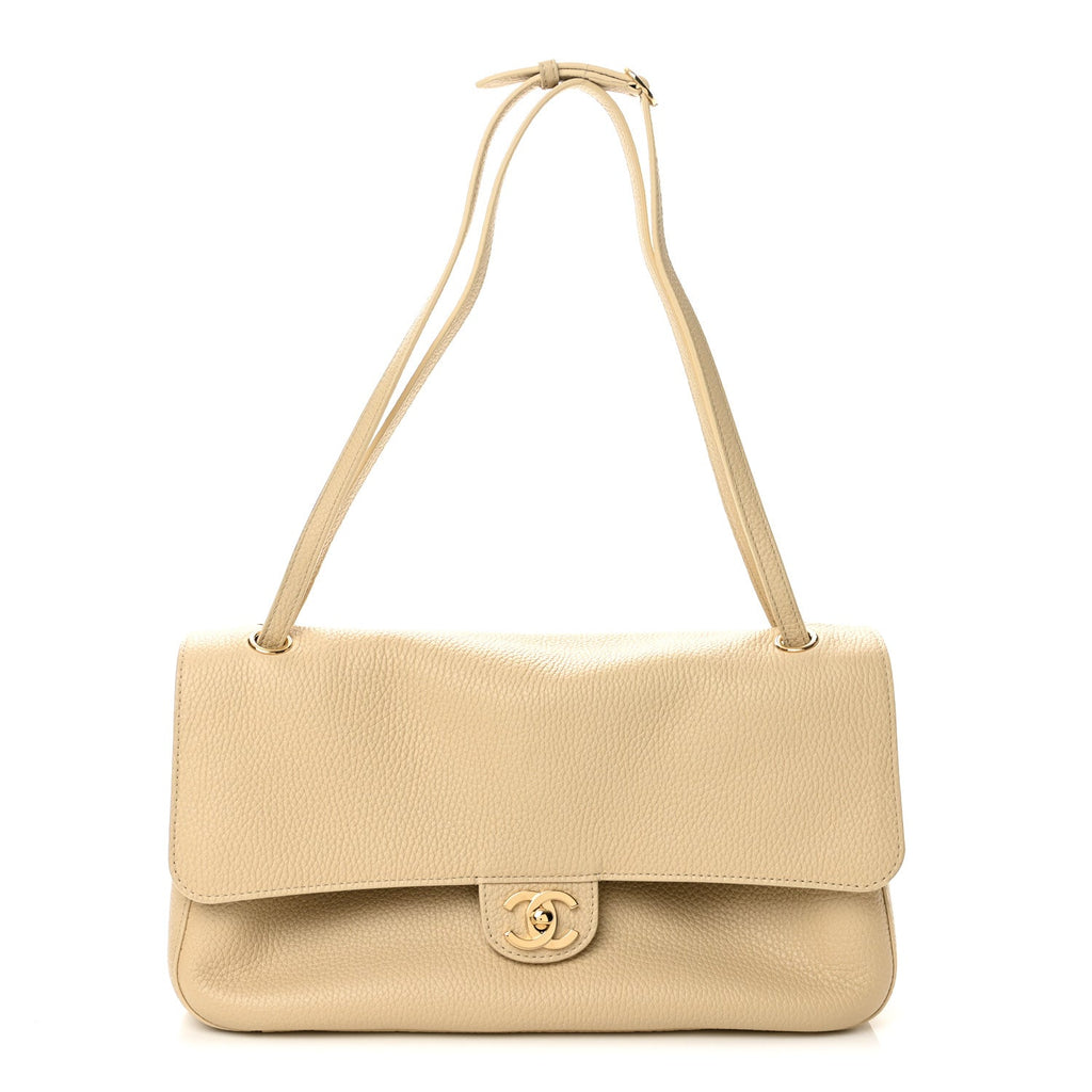 Grained Calfskin Small Souplissimo Maxi Flap Beige