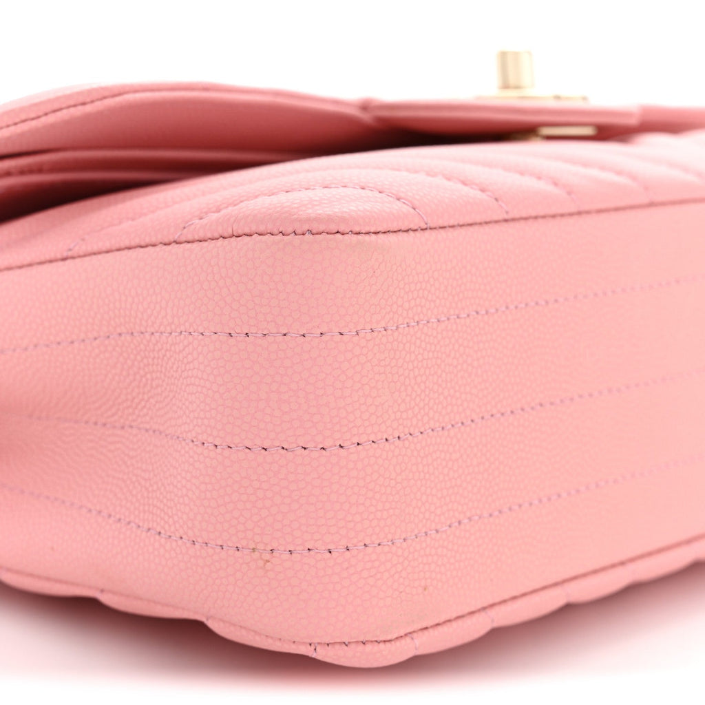 Caviar Chevron Quilted Small Double Flap Pink
