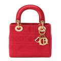 Satin Crystal Cannage Mini Lady Dior Red