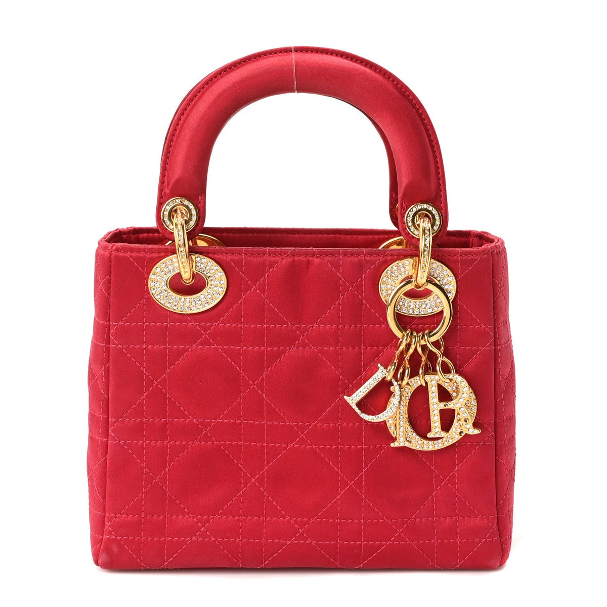 Satin Crystal Cannage Mini Lady Dior Red