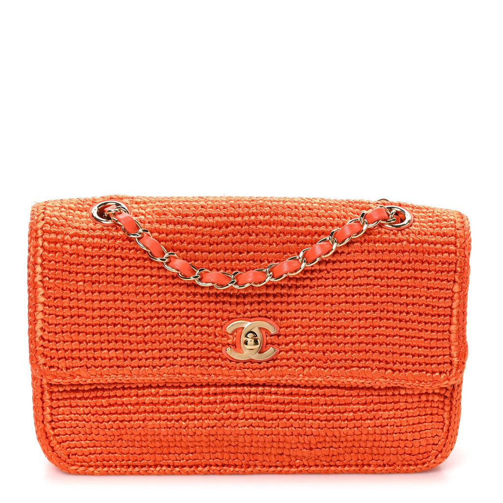 Braided Raffia Small Coco Beach Flap Bag Orange