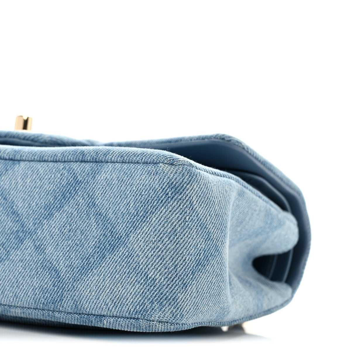 Printed Denim Quilted Small Double Flap Light Blue