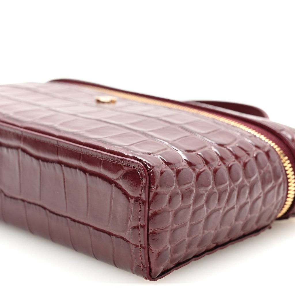 Calfskin Crocodile Embossed Crococo Exoticoco Vanity With Chain Dark Burgundy