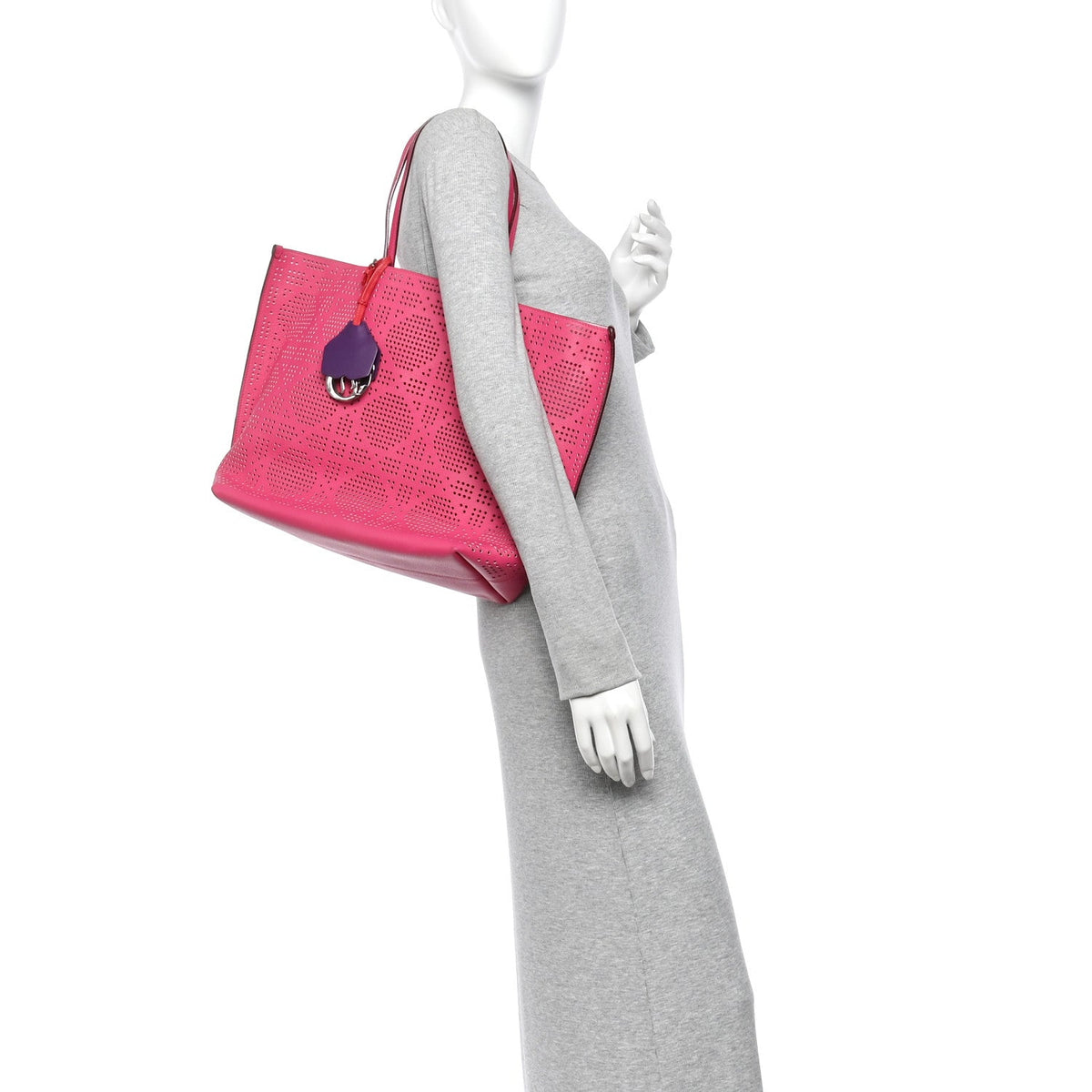 Calfskin Perforated Cannage Dioriva Tote Hot Pink