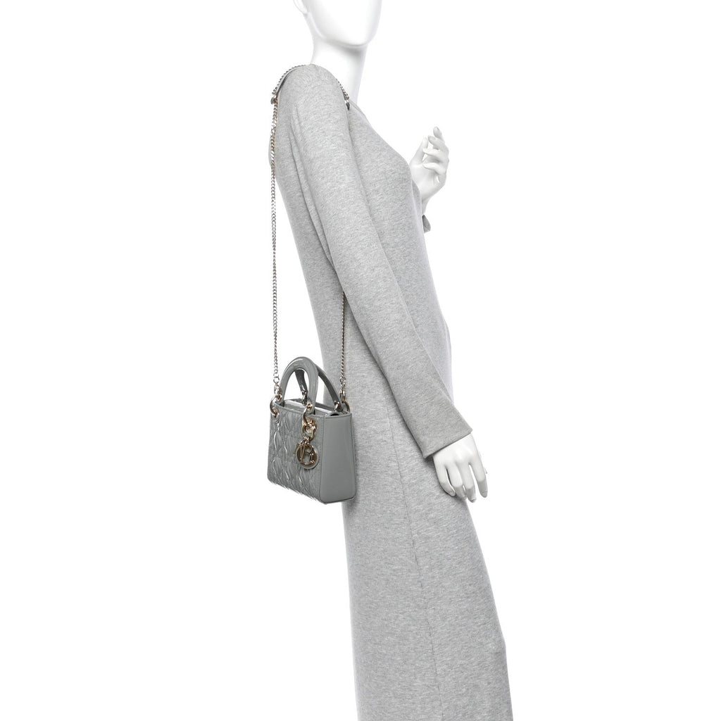 Patent Cannage Mini Lady Dior Grey Stone