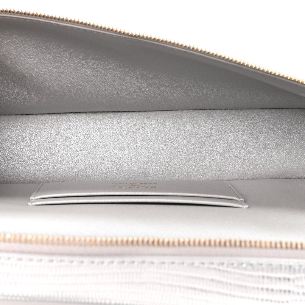 Lizard Embossed Calfskin Exoticoco Long Vanity With Chain Silvery