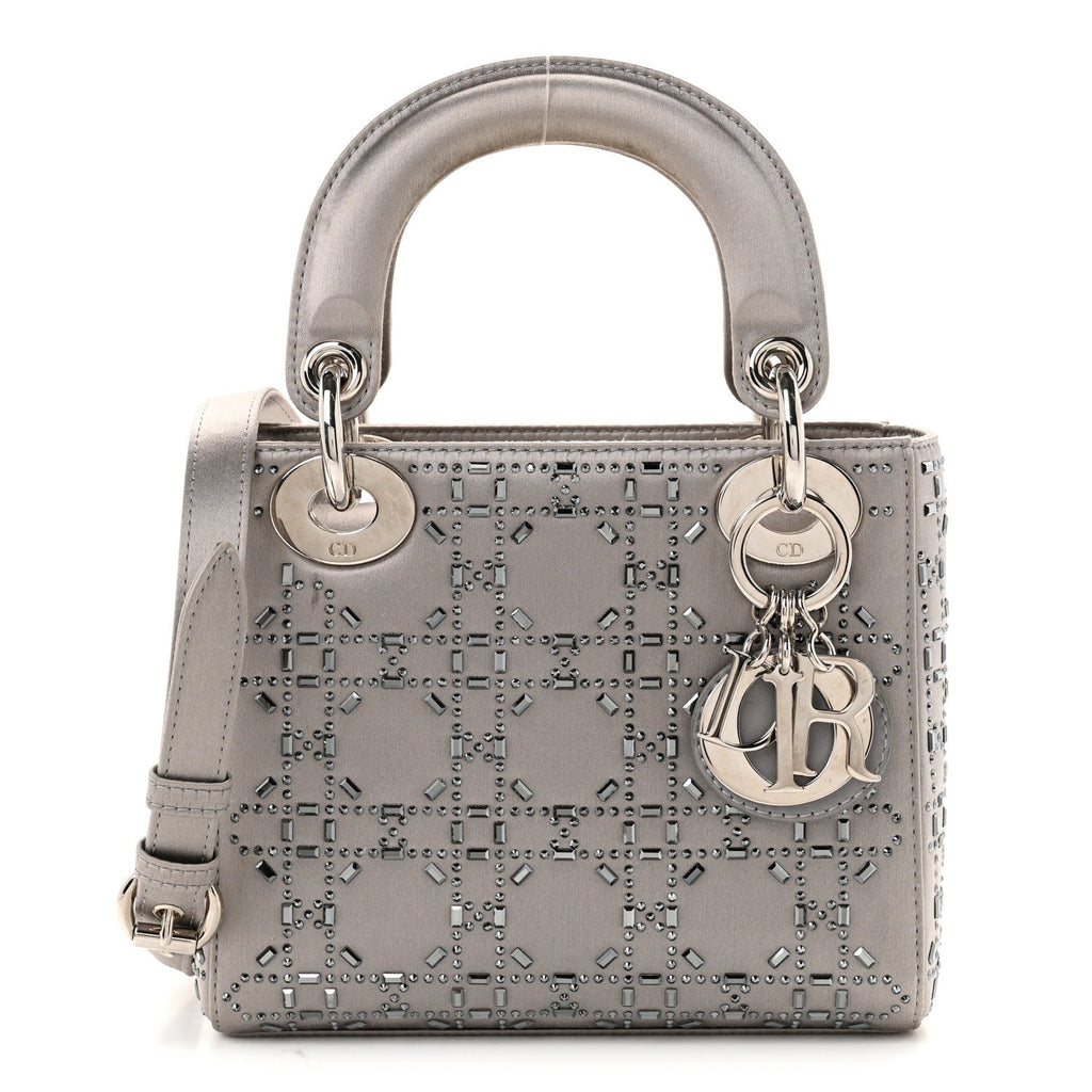 Satin Crystal Cannage Mini Lady Dior Gray