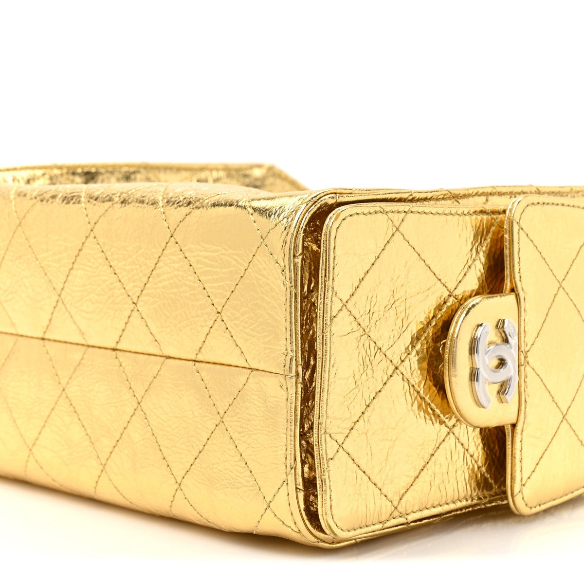 Metallic Aged Calfskin Mini Chanel 25 Handbag Gold