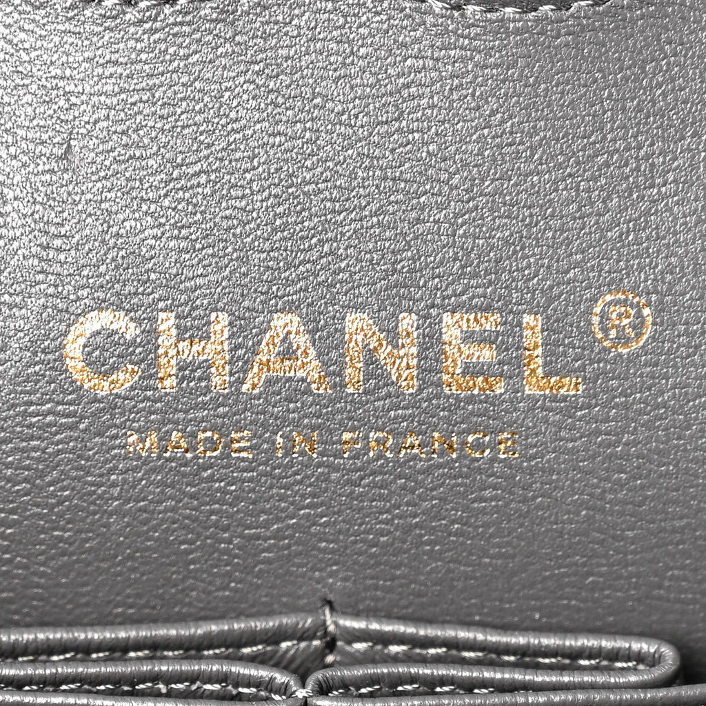 Caviar Quilted Medium Double Flap Dark Grey