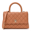 Caviar Quilted Lizard Embossed Mini Coco Handle Flap Beige