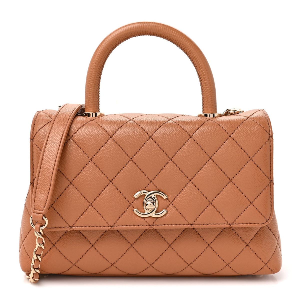 Caviar Quilted Lizard Embossed Mini Coco Handle Flap Beige