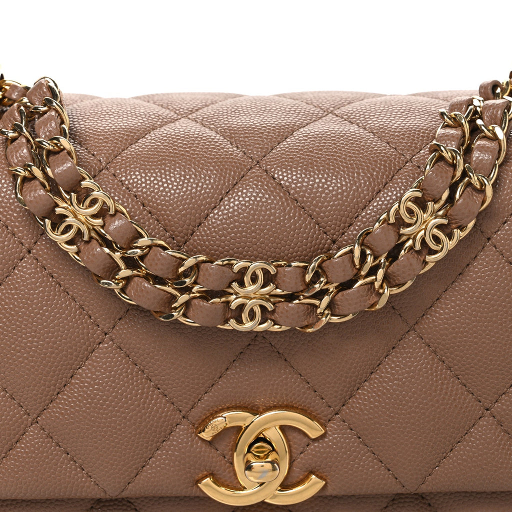 Caviar Quilted Mini Coco First Flap Beige