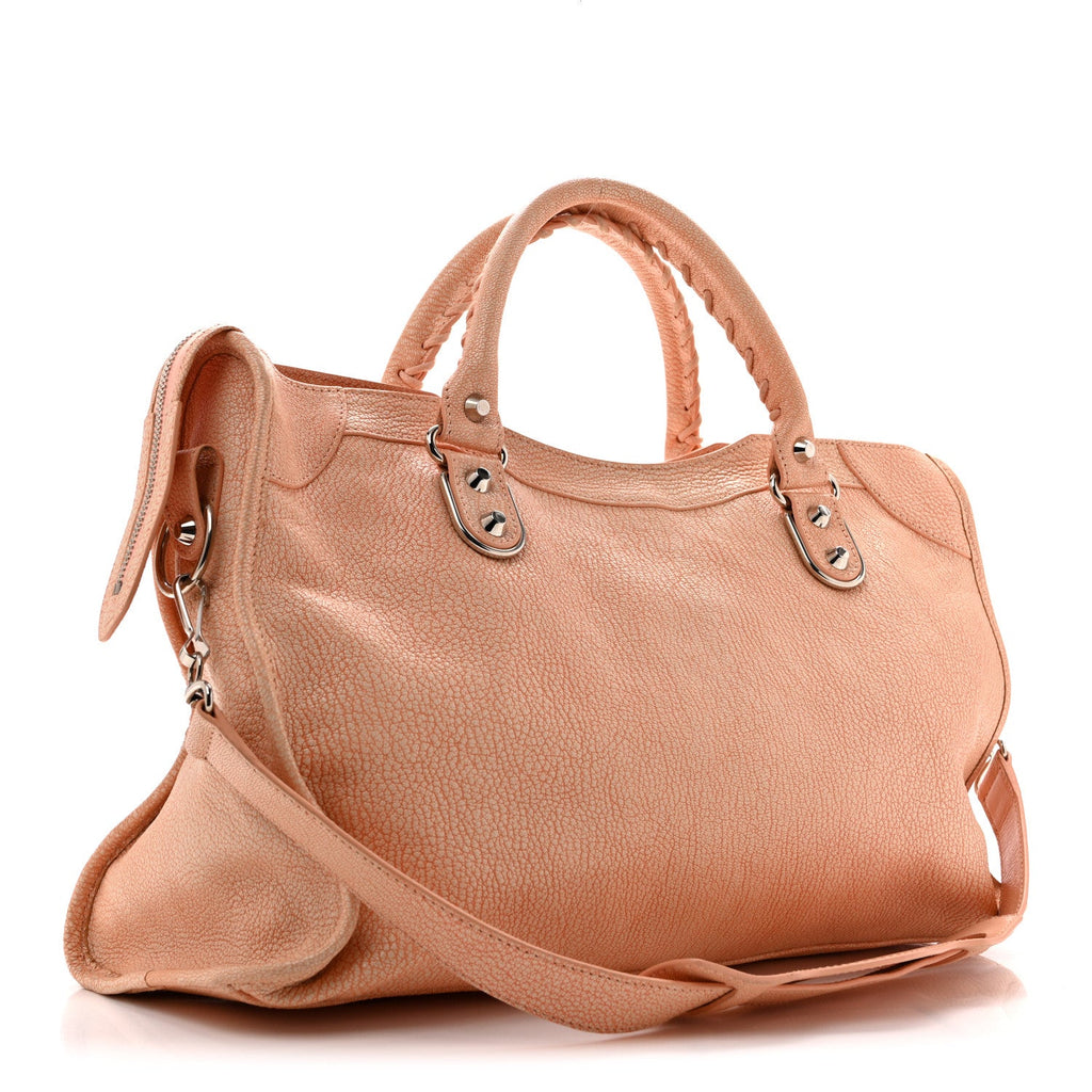 Chevre Silver Metallic Edge Hardware City Rose Peach