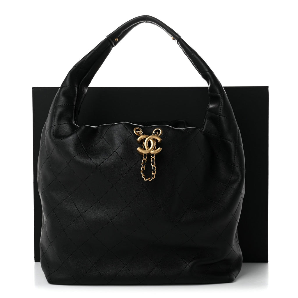 Calfskin Quilted Maxi Hobo Black