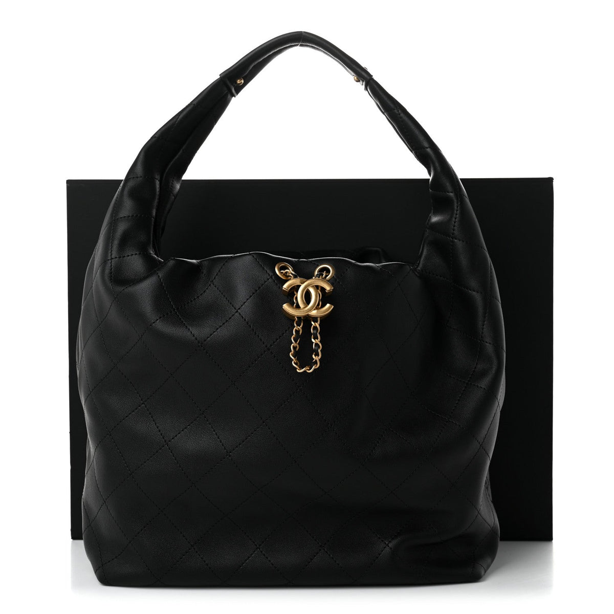 Calfskin Quilted Maxi Hobo Black