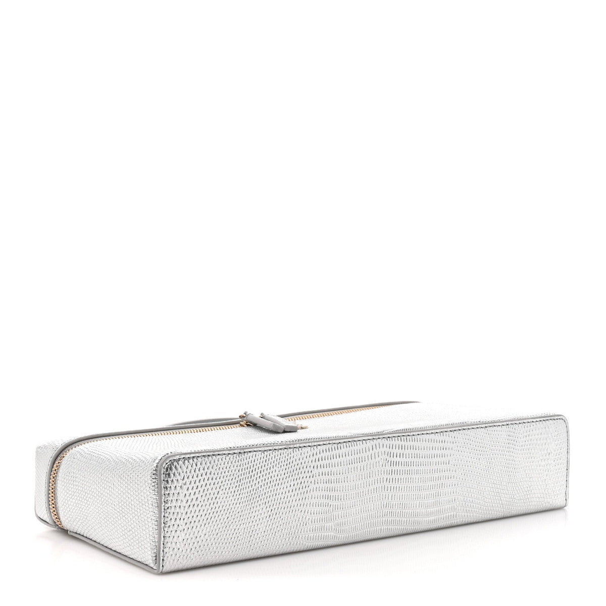 Lizard Embossed Calfskin Exoticoco Long Vanity With Chain Silvery