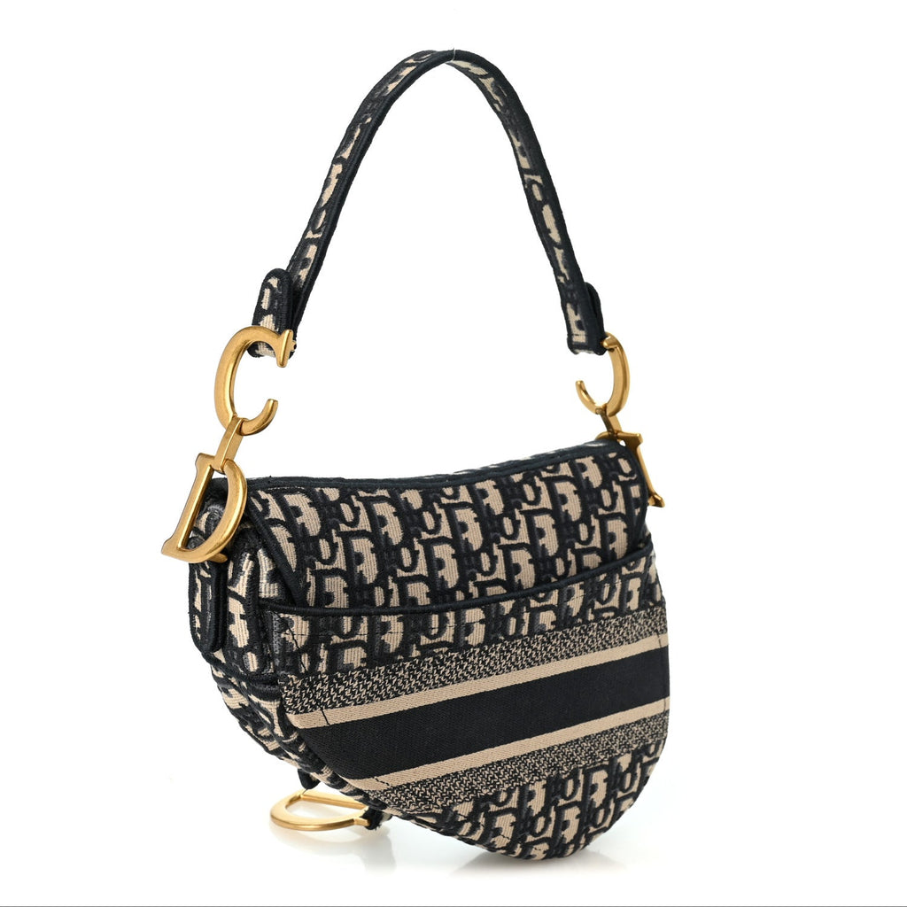 Oblique Embroidered Saddle Bag Blue
