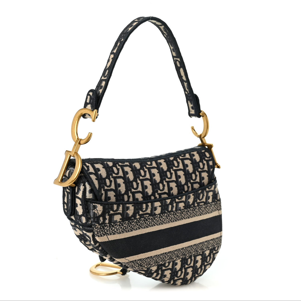 Oblique Embroidered Saddle Bag Blue
