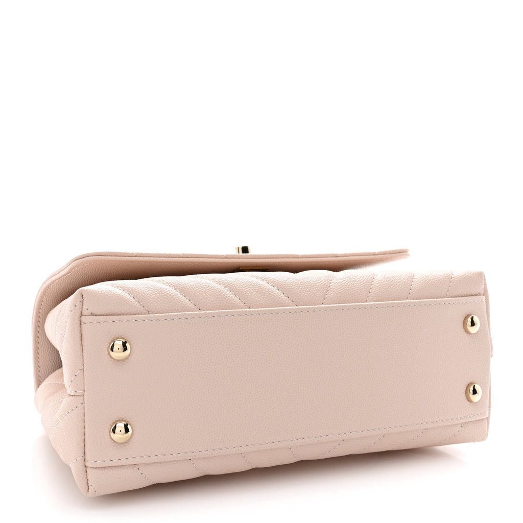 Caviar Lizard Embossed Chevron Quilted Mini Coco Handle Flap Beige