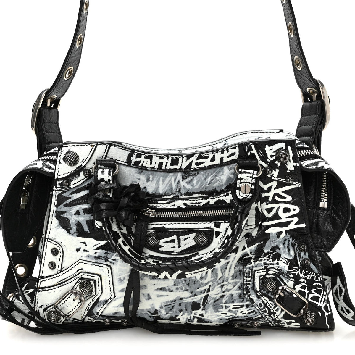 Agneau Arena Graffiti Neo Cagole Handbag XS Black White
