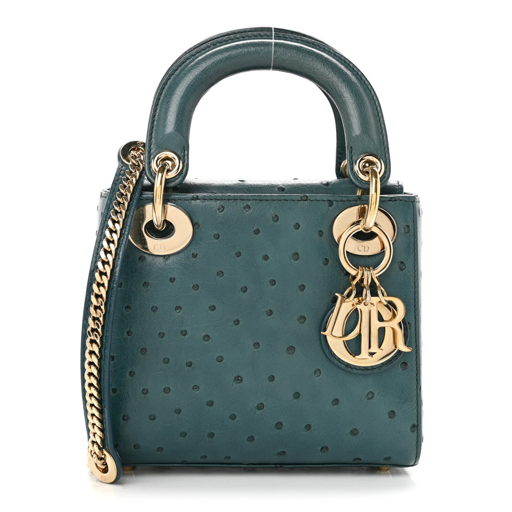 Ostrich Mini Lady Dior Blue