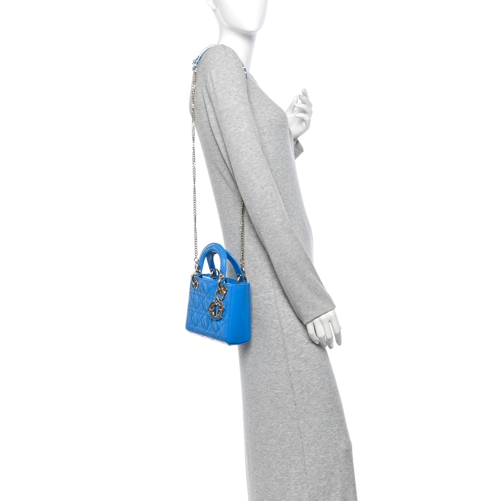Patent Cannage Mini Lady Dior Blue