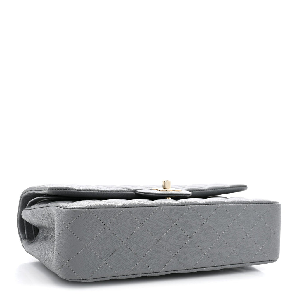 Caviar Quilted Medium Double Flap Grey